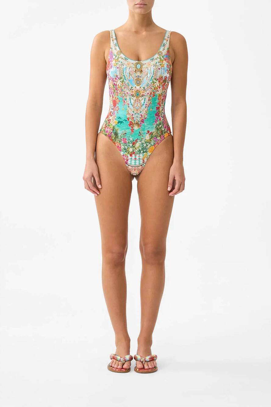 NEW CAMILLA wide strap round neck one piece in meet me in mallorca
